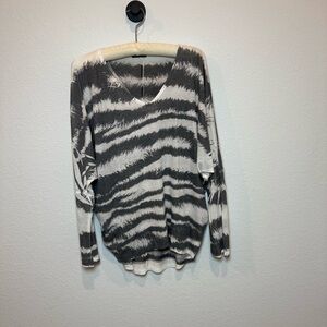 Gray and White Long Sleeve Women's Top